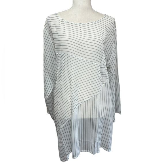 MISSLOOK Tops 25 Misslook White Grey Asymmetrical Stripe Sheer Long